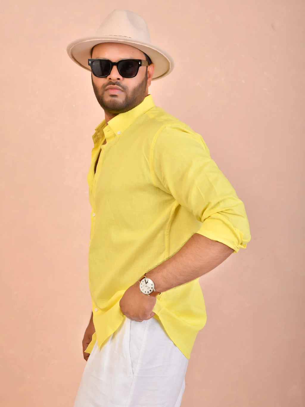 Solid Rich Yellow Pure Linen Shirt