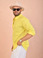 Solid Rich Yellow Pure Linen Shirt