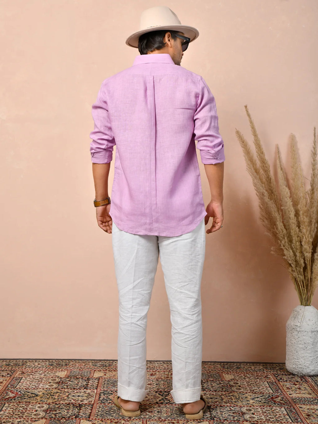 Solid Pastel Lilac Pink Pure Linen Shirt