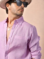 Solid Pastel Lilac Pink Pure Linen Shirt
