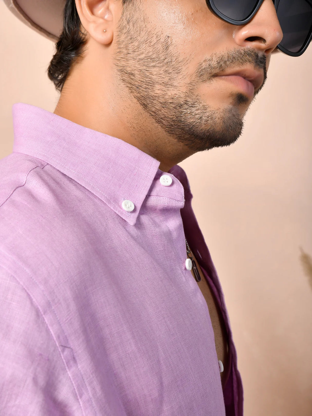 Solid Pastel Lilac Pink Pure Linen Shirt